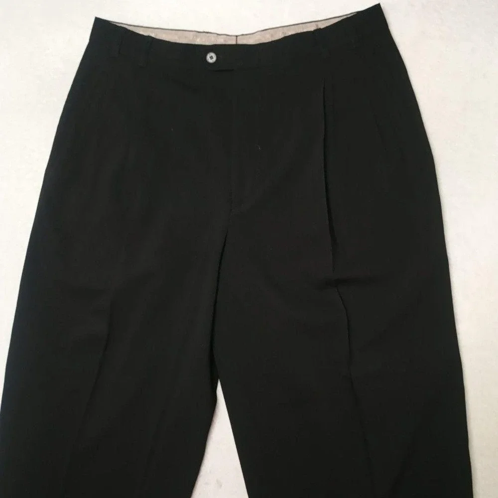 Zanella Pants Men 34x28 Black Dress Classic Pleated Lined Wool Suit Slacks Work